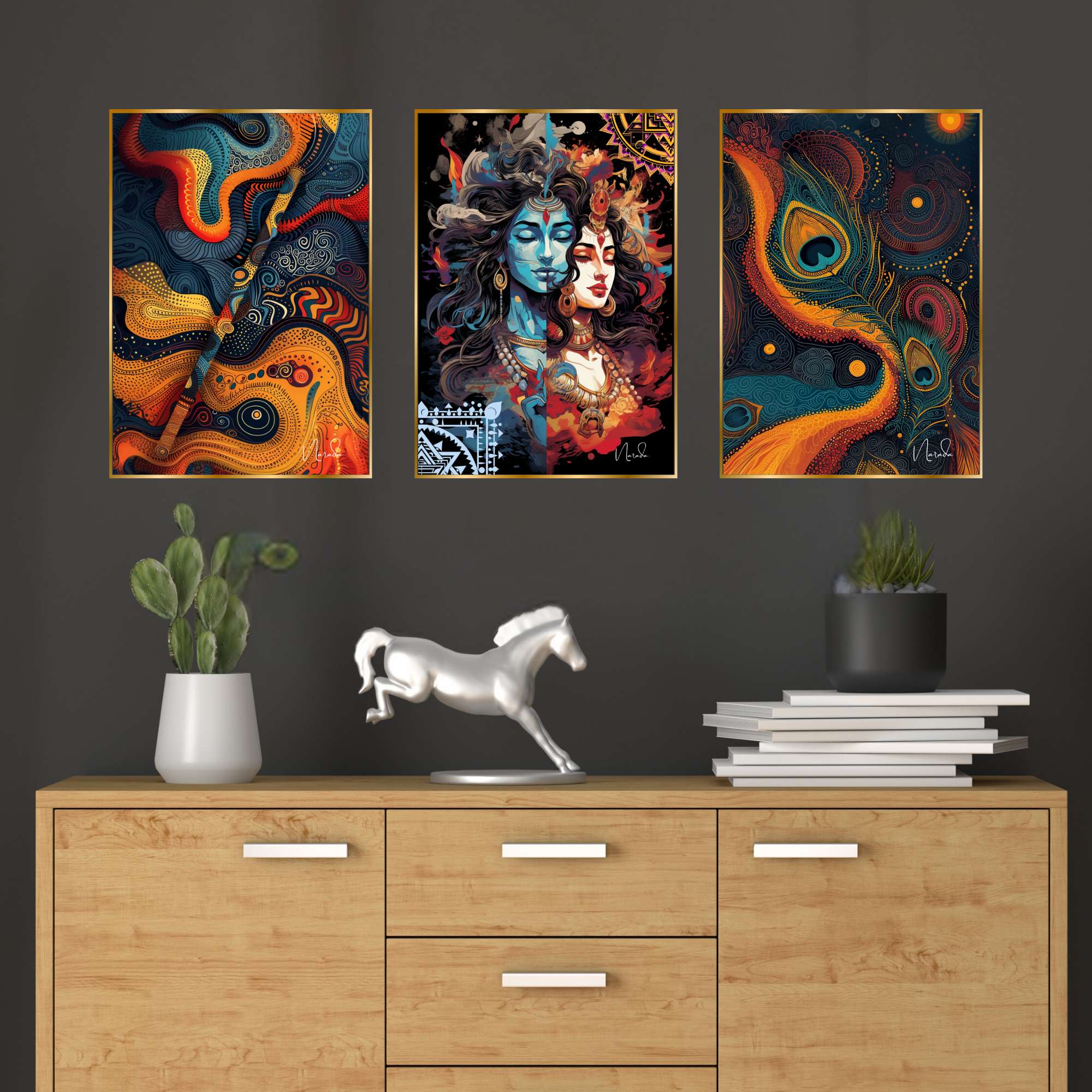 Set of Three Wall Paintings for Wall Dacoration Golden Framed Wall Paintings for Living Room & Bedroom Wall Art for Home Decoration & Office Wall Décor (24x18 inch CH-GD3-5) - Image 4