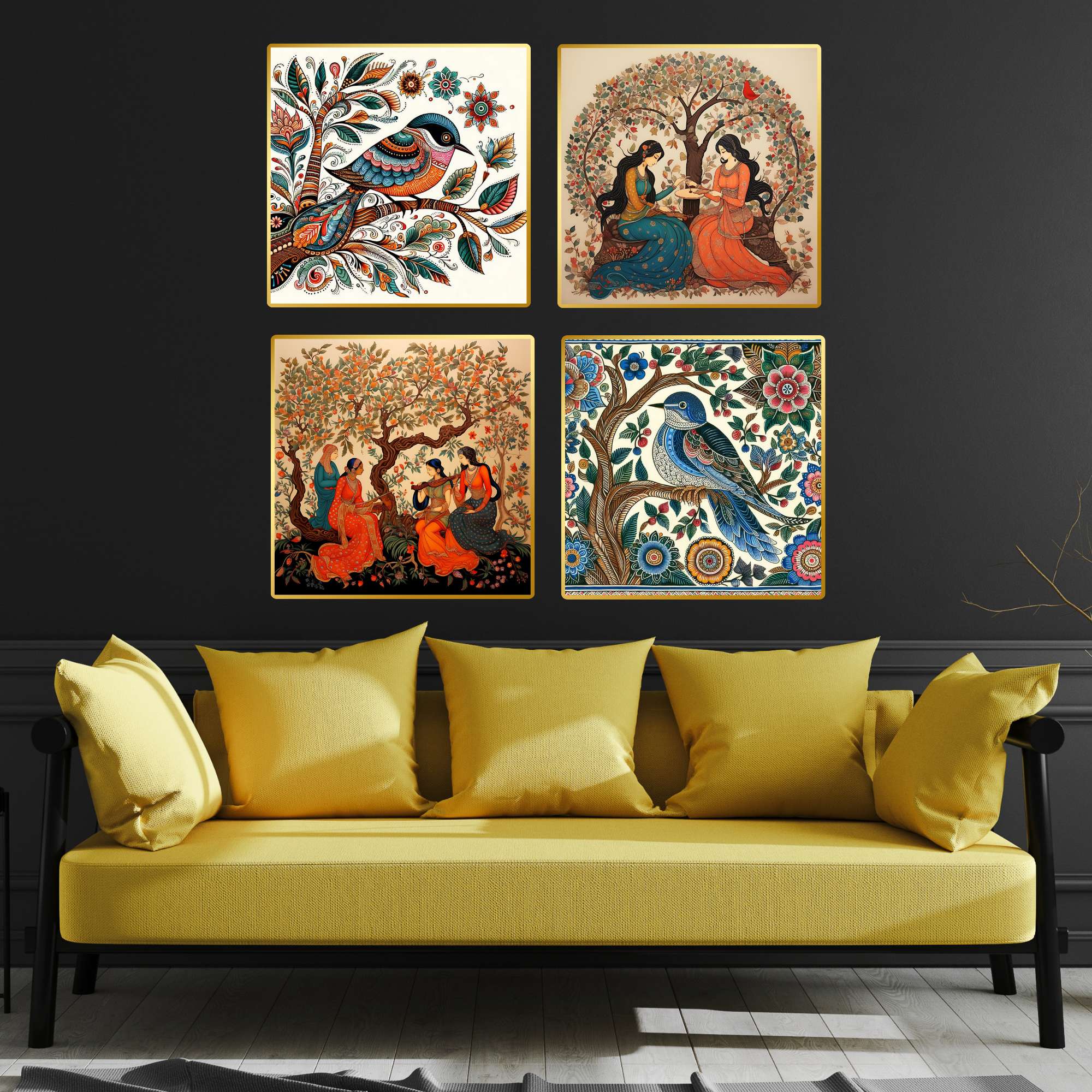 Set of Four Wall Paintings for Wall Dacoration Golden Framed Wall Paintings for Living Room & Bedroom Wall Art for Home Decoration & Office Wall Décor (13x10 inch CH-GD4-8) - Image 2